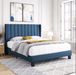 Upholstered Bed Frame with Wing Side, Navy Blue