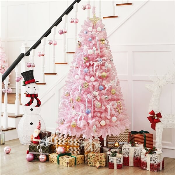 Yaheetech 6ft Pre-lit Artificial Hinged Christmas Tree Pink