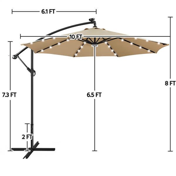 Yaheetech 10FT Solar Offset Umbrella with 32 LED Lights