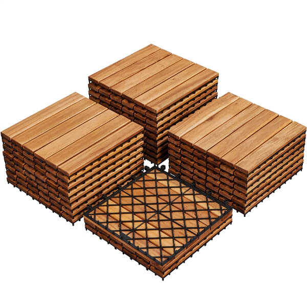 Yaheetech 27PCS Acacia Wood Interlocking Flooring Tiles