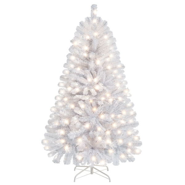 Yaheetech 4.5ft Pre-lit Spruce Artificial Hinged Christmas Pine Tree White