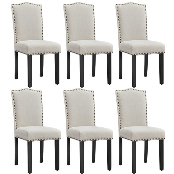 Upholstered Fabric Dining Chairs Set of 6 Beige