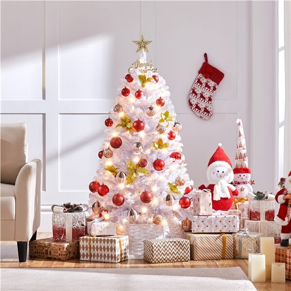 Yaheetech 4.5ft Pre-lit Spruce Artificial Hinged Christmas Pine Tree White