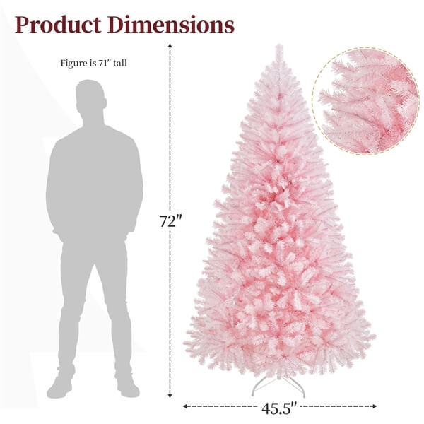 Yaheetech 6ft Pre-lit Artificial Hinged Christmas Tree Pink