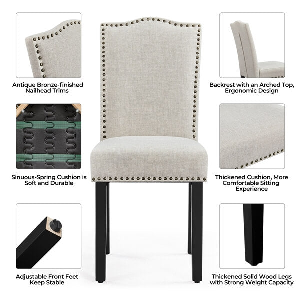 Upholstered Fabric Dining Chairs Set of 6 Beige