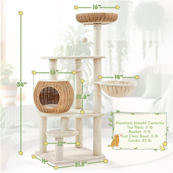 Yaheetech 54in Rattan Cat Tree