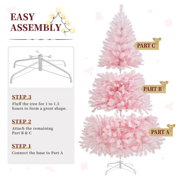 Yaheetech 6ft Pre-lit Artificial Hinged Christmas Tree Pink