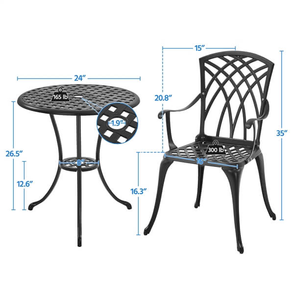 Yaheetech Patio Bistro Set 3-Piece Outdoor Cast Aluminum Table and Chairs Set