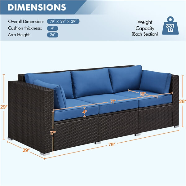 Yaheetech 3-Seat Patio Wicker Sofa