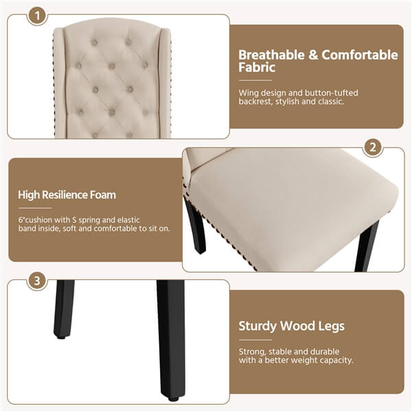 Yaheetech Upholstered Dining Chairs Set of 6 Button Tufted Kitchen Chairs