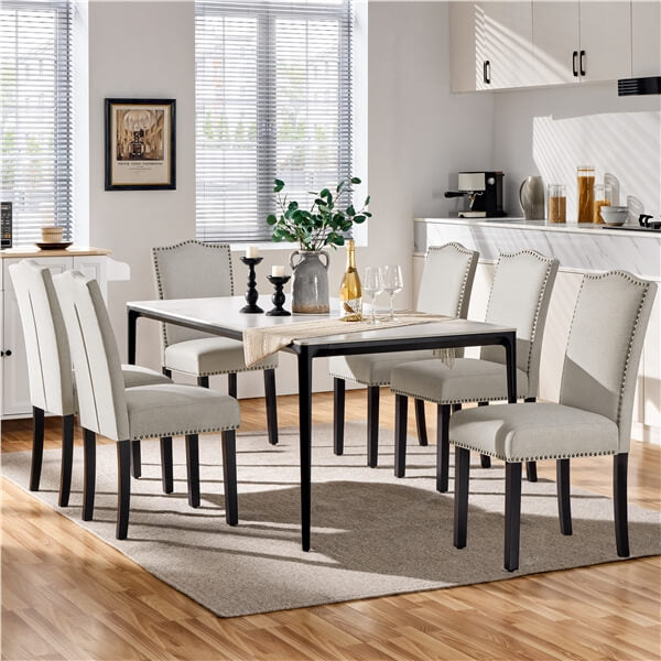 Upholstered Fabric Dining Chairs Set of 6 Beige