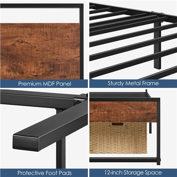 Yaheetech Twin/Full/Queen Metal Platform Bed Frame, Mahogany