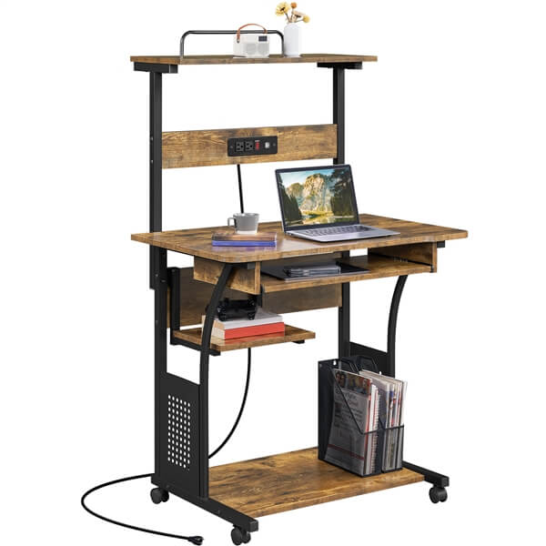 Yaheetech 3 Tiers Rolling Computer Desk on Wheels