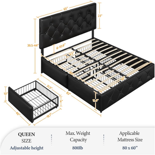 Full Storage Bed with USB Ports