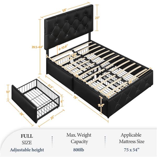 Full Storage Bed with USB Ports