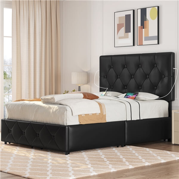 Full Storage Bed with USB Ports