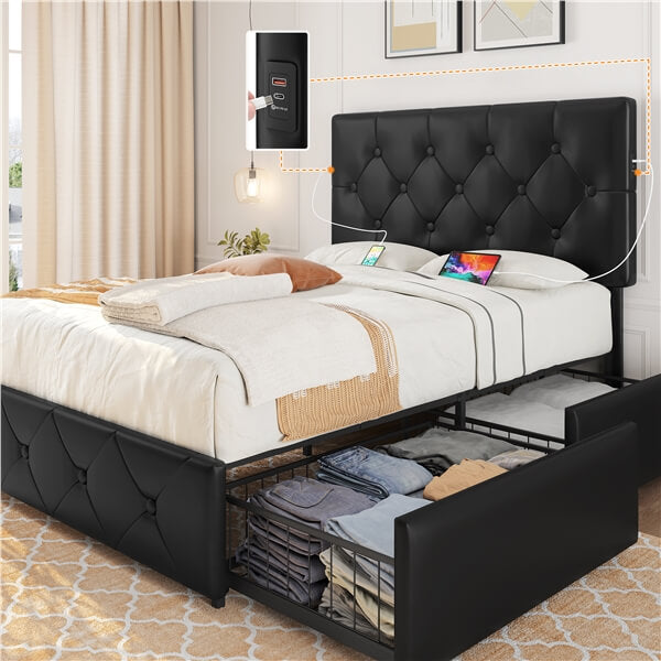 Full Storage Bed with USB Ports
