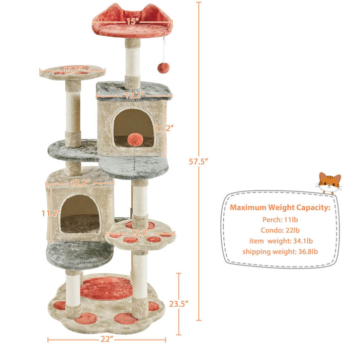 57.5″ Tall Cat Paw-Shaped Play Tower,