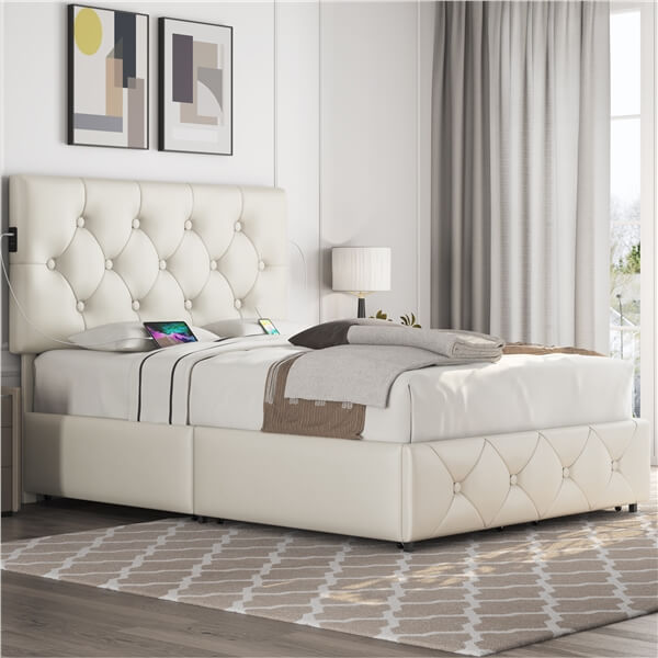 Yaheetech Queen Full Size Bed Frame with Diamond Button Tufted Headboa yaheetech.shop