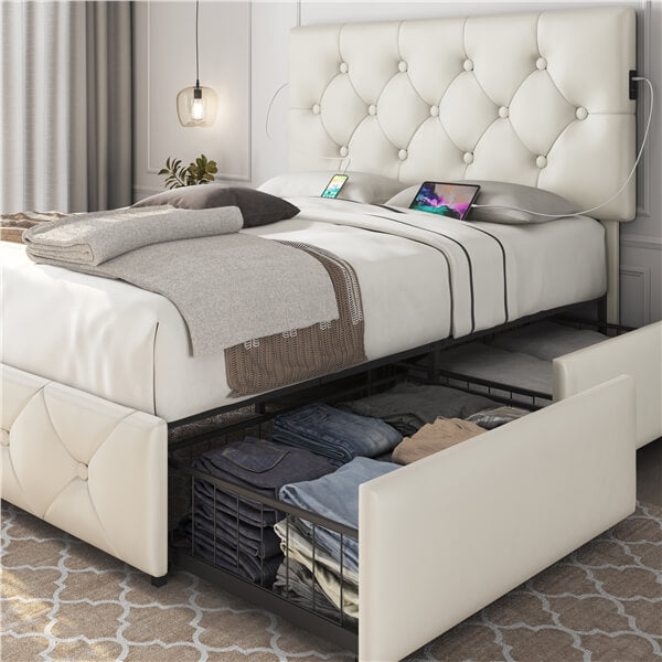 Yaheetech Queen/Full Size Bed Frame with Diamond Button-Tufted Headboard