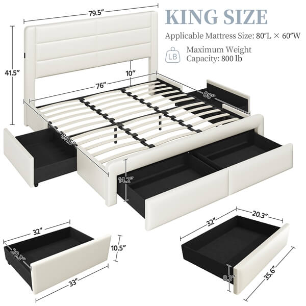 Bed Frame with 4 Storage Drawers 
