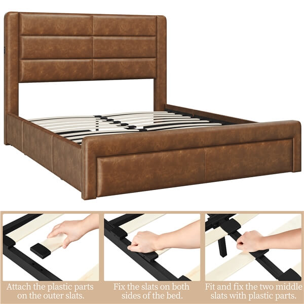 Upholstered Bed Frame with USB Ports
