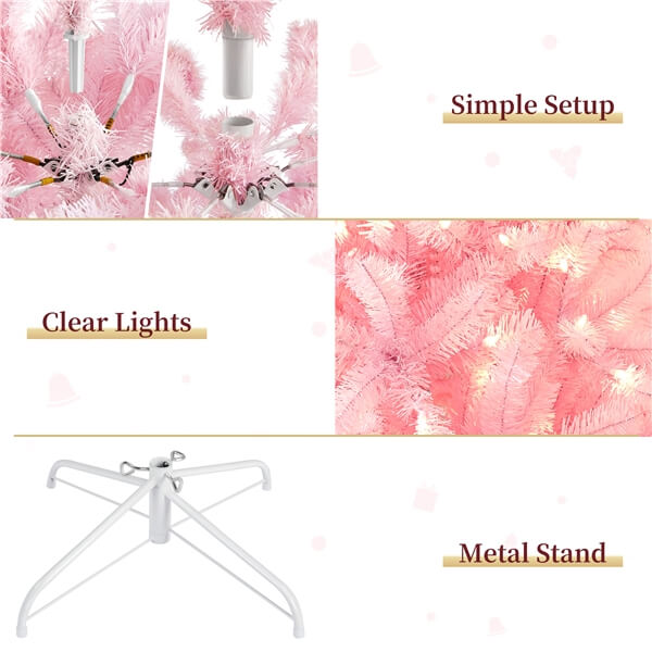 Yaheetech 6ft Pre-lit Artificial Hinged Christmas Tree Pink