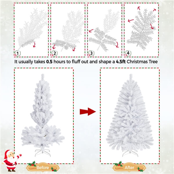 Yaheetech 4.5ft Pre-lit Spruce Artificial Hinged Christmas Pine Tree White