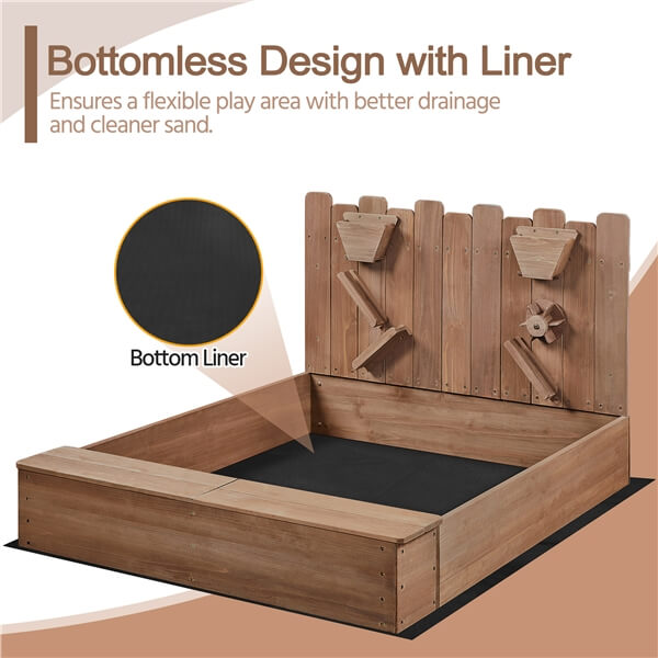 Yaheetech 53× 44.5in Wood Sand Box for Kids Ages 3-8