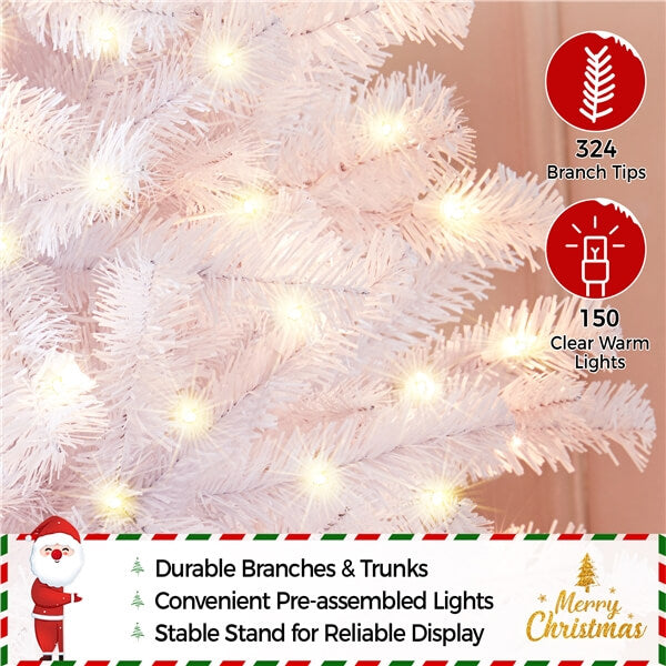 Yaheetech 4.5ft Pre-lit Spruce Artificial Hinged Christmas Pine Tree White