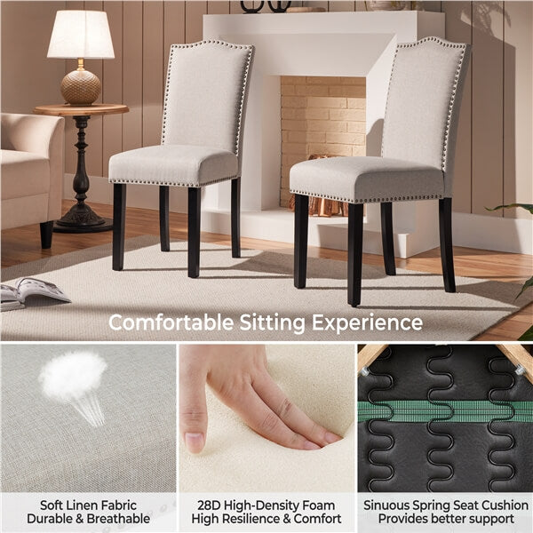 Upholstered Fabric Dining Chairs Set of 6 Beige