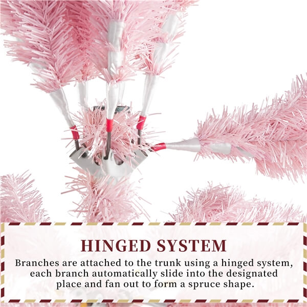 Yaheetech 6ft Pre-lit Artificial Hinged Christmas Tree Pink
