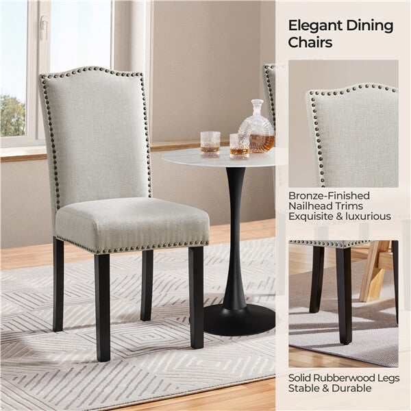 Upholstered Fabric Dining Chairs Set of 6 Beige