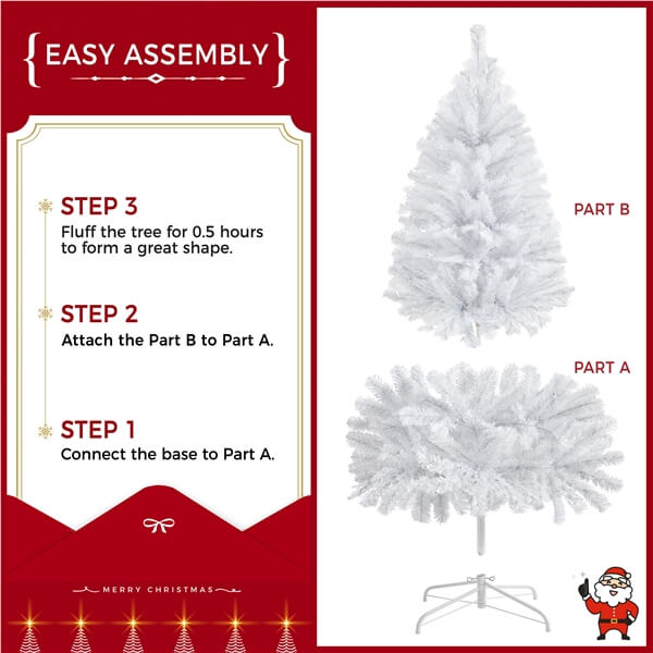 Yaheetech 4.5ft Pre-lit Spruce Artificial Hinged Christmas Pine Tree White