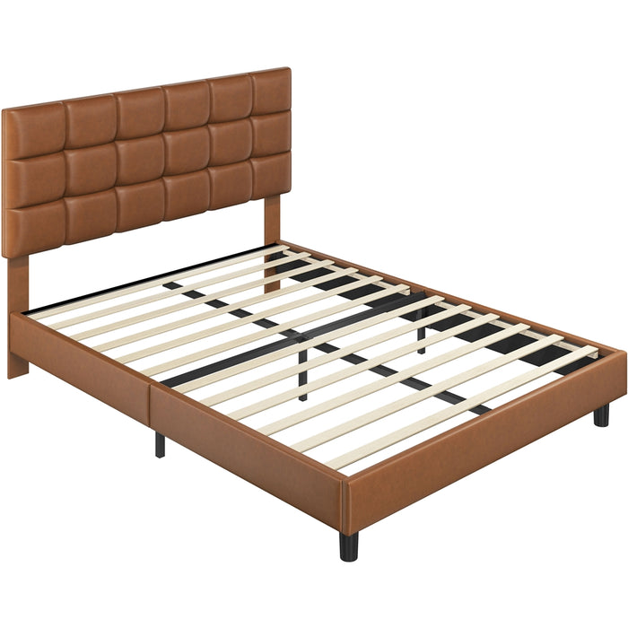 Yaheetech Upholstered Bed Frame, Amber Brown