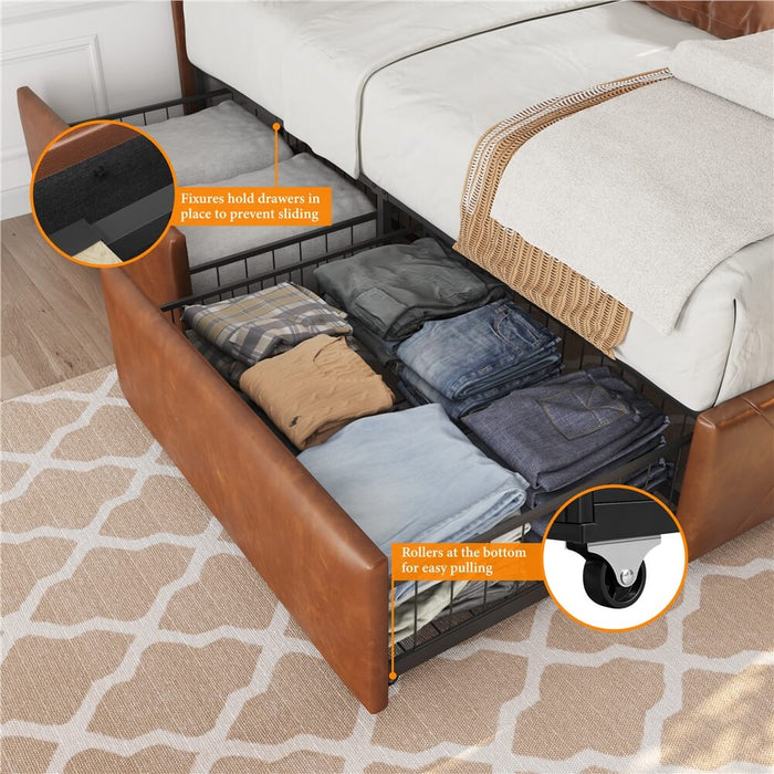 Yaheetech Bed Frame with Drawer Storage, Amber Brown