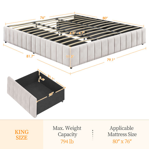 Yaheetech Bed Frame with 4 Storage Drawers, Beige