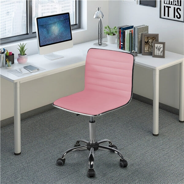 PU Leather Low Back Armless Desk Chair Ribbed Armless Swivel Task Chair Office Chair with Wheels