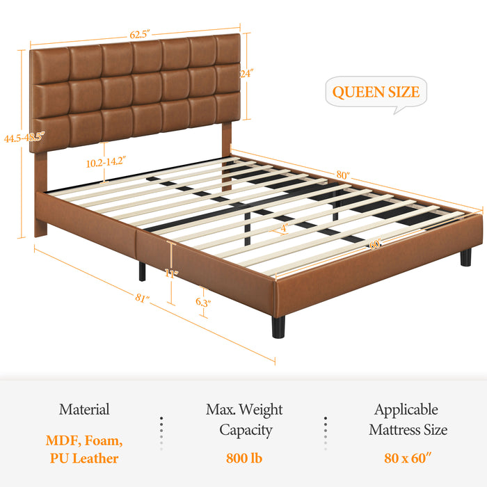 Yaheetech Upholstered Bed Frame, Amber Brown