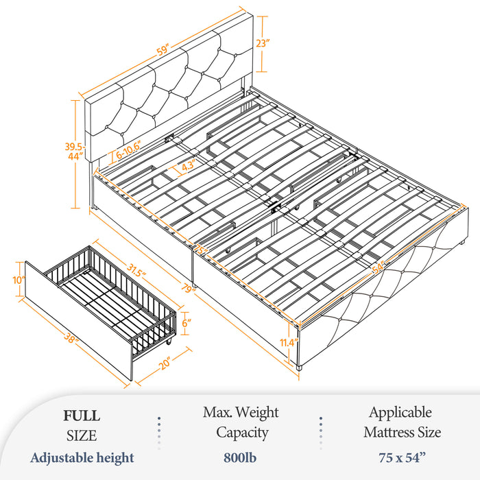 Yaheetech Bed Frame with Drawer Storage, full