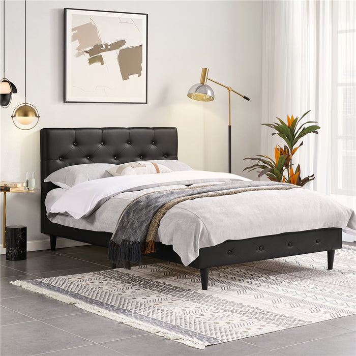 Yaheetech Classic Faux Leather Upholstered Bed Frame,Black