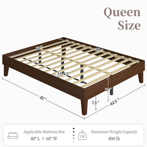 Yaheetech Bed Frame Natural Solid Wood Platform Bed with Wooden Slats Support