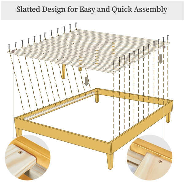 Yaheetech Wooden Bed Frame with Plywood Slat