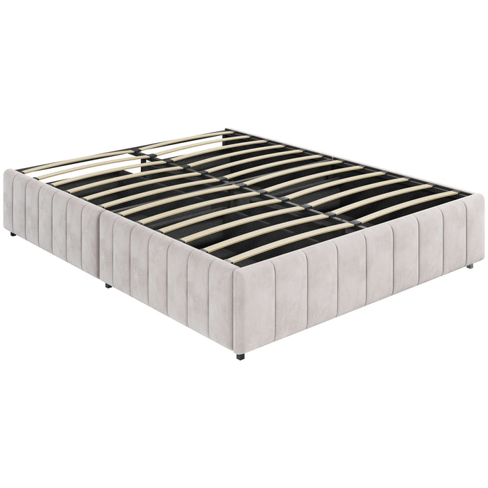 Yaheetech Bed Frame with 4 Storage Drawers, Beige