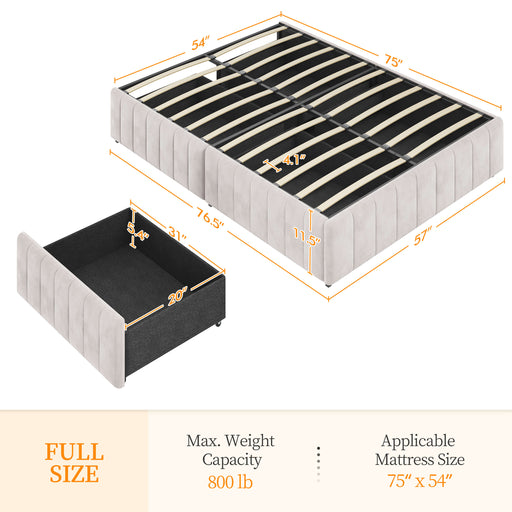 Yaheetech Bed Frame with 4 Storage Drawers, Beige