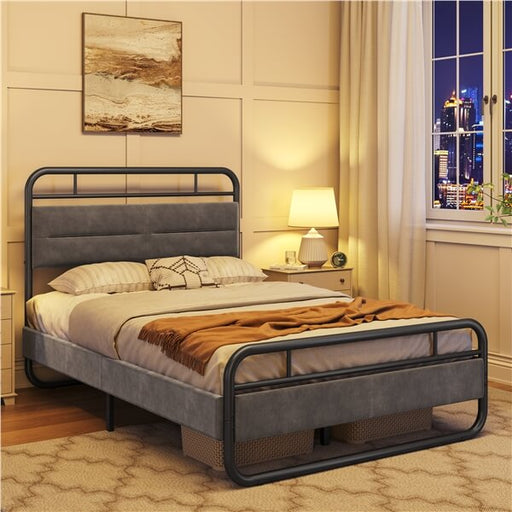Heavy Duty Metal Platform Bed with Curved Upholstered Headboard