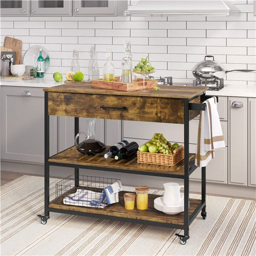 Yaheetech Kitchen Island Cart on Wheels with Bamboo Countertop