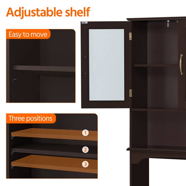 Yaheetech Free Standing Toilet Rack with Adjustable Shelves and Tempered Glass Doors for Bathroom Washroom