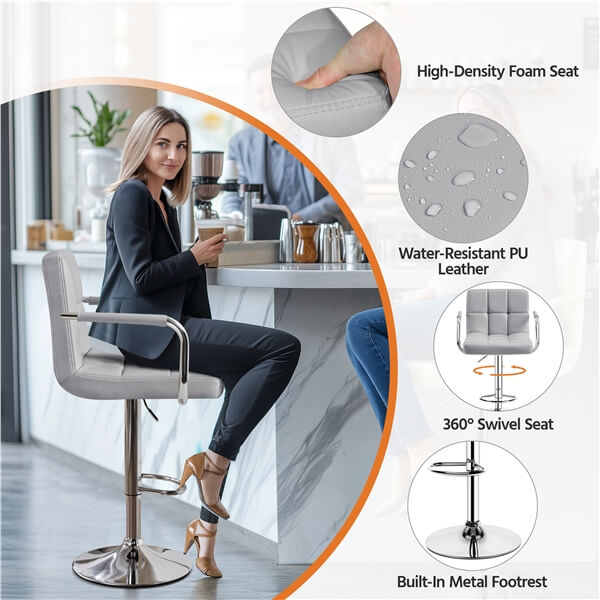 Yaheetech PU Leather Adjustable Swivel Barstools