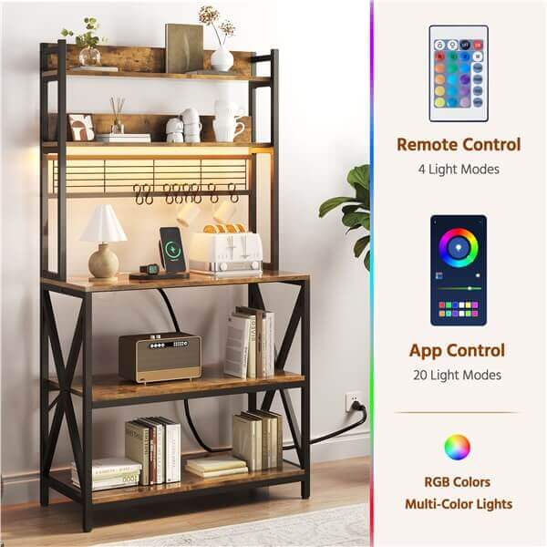 Yaheetech Kitchen Bakers Rack with Power Outlet & LED Lights